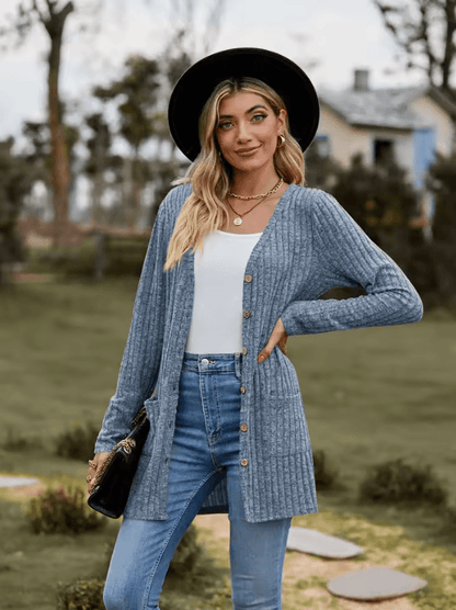 CozyFit V Neck Button Cardigan Soft Long Sleeve Ladies Casual Jacket 4