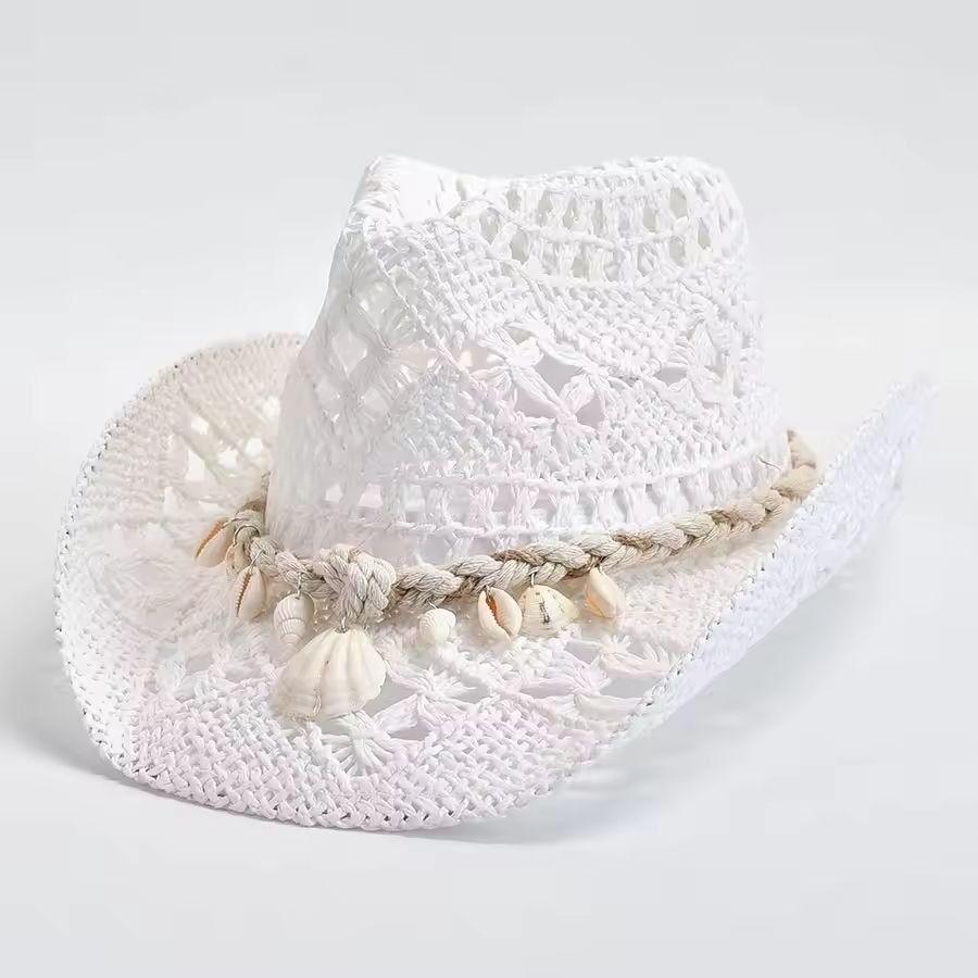 Summer Shell Accent Straw Beach Hat for Women
