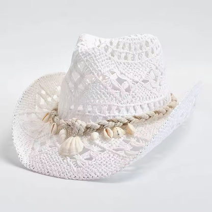 Summer Shell Accent Straw Beach Hat for Women