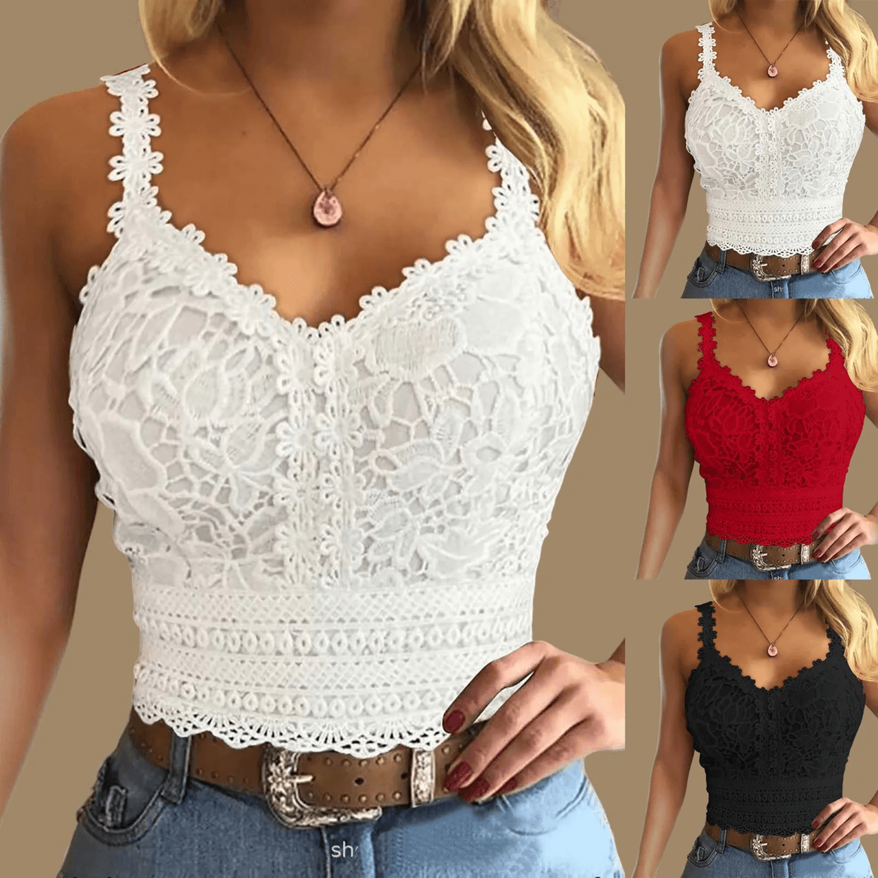 Lace Strap V Neck Crop Top for Women Trendy Y2K Streetwear Tank