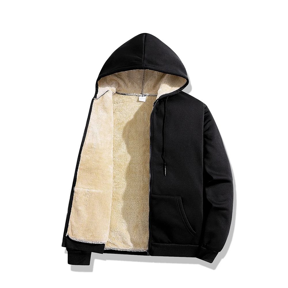 Mens Warm Lambswool Winter Hoodie Jacket Plus Sizes Casual Zip Up Long Sleeve 2