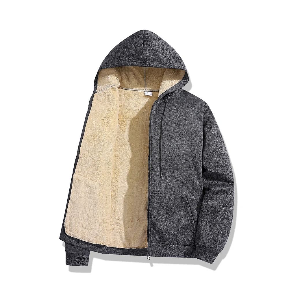 Mens Warm Lambswool Winter Hoodie Jacket Plus Sizes Casual Zip Up Long Sleeve 3