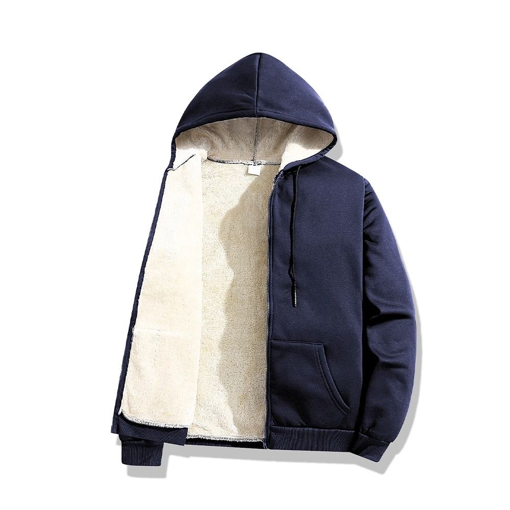 Mens Warm Lambswool Winter Hoodie Jacket Plus Sizes Casual Zip Up Long Sleeve 8