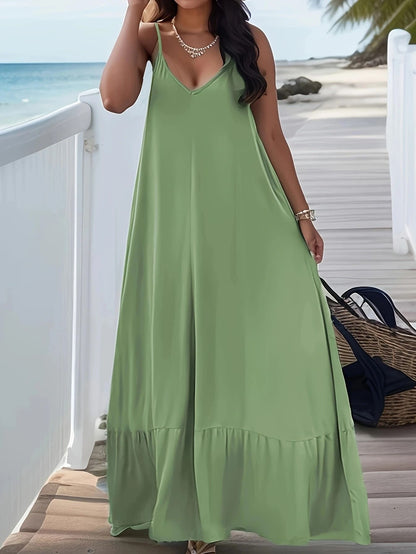 Plus Size Womens V Neck Suspender Dress Casual Summer Solid Color 5