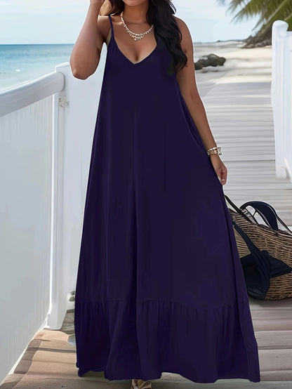 Plus Size Womens V Neck Suspender Dress Casual Summer Solid Color 6