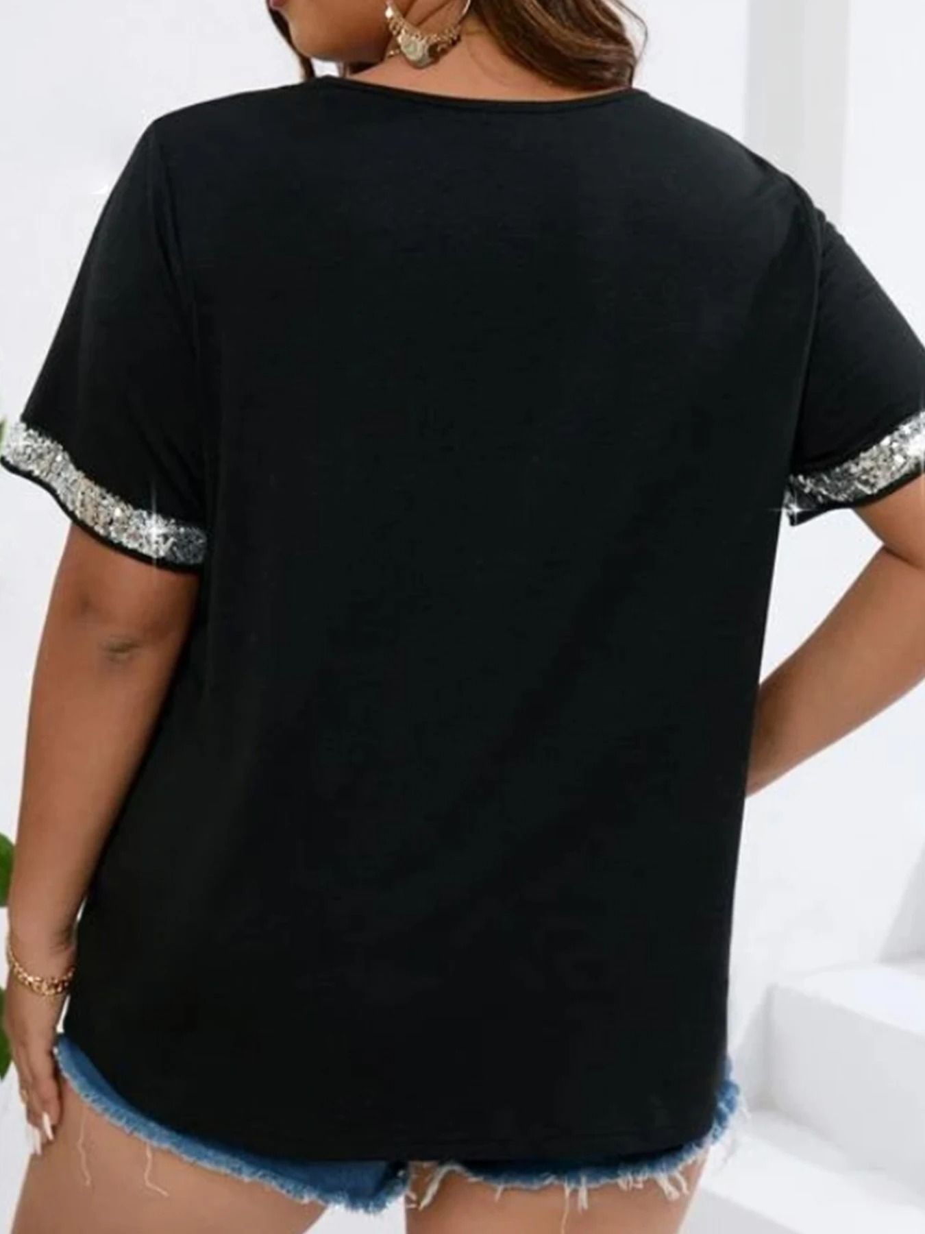 Plus Size Casual V Neck T Shirt For Women 1