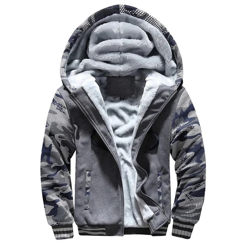 Mens Thick Warm Fleece Zipper Hoodie Jacket Plus Size Sportwear Coat 14