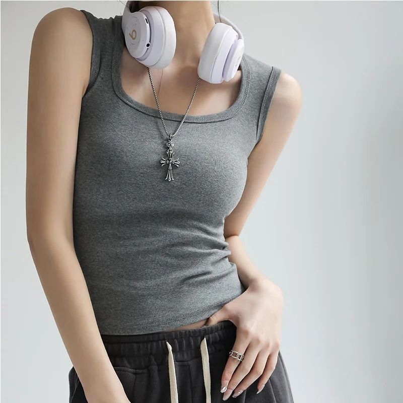 Women Solid U Neck Ribbed Tank Top Camisole Summer Basic Elastic 11