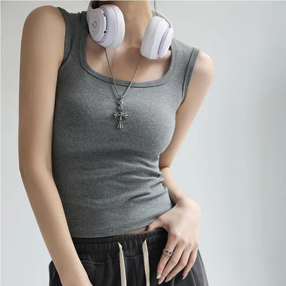 Women Solid U Neck Ribbed Tank Top Camisole Summer Basic Elastic 11