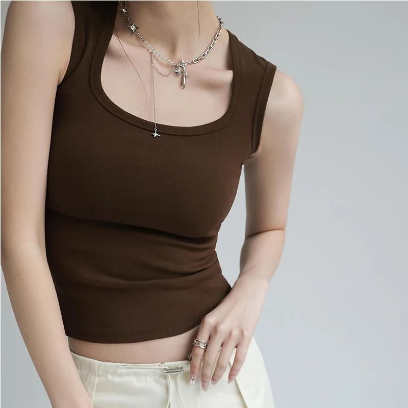 Women Solid U Neck Ribbed Tank Top Camisole Summer Basic Elastic 12