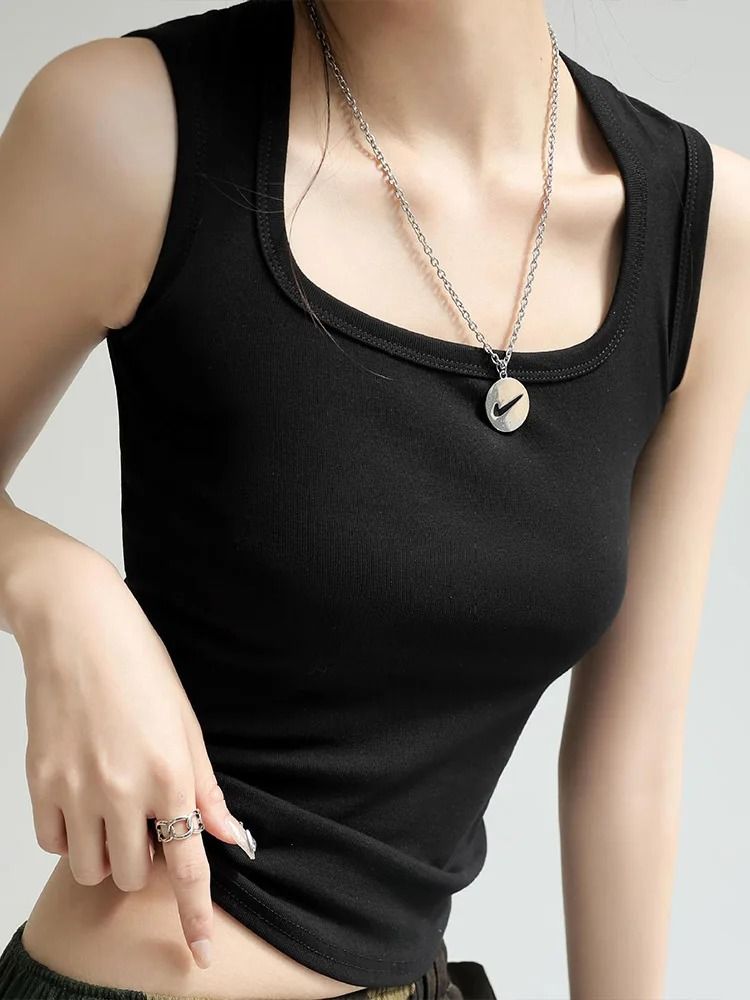 Women Solid U Neck Ribbed Tank Top Camisole Summer Basic Elastic 4