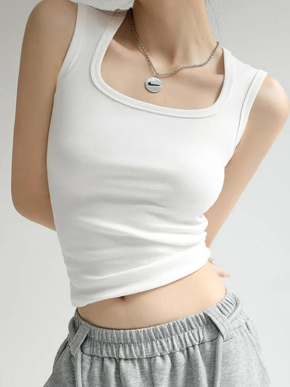 Women Solid U Neck Ribbed Tank Top Camisole Summer Basic Elastic 5