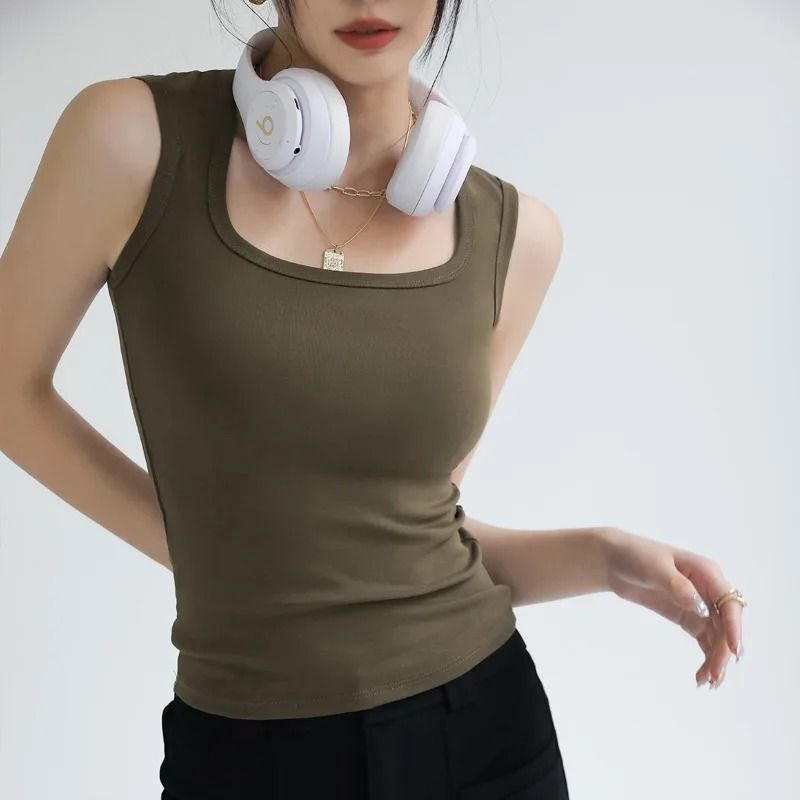 Women Solid U Neck Ribbed Tank Top Camisole Summer Basic Elastic 8