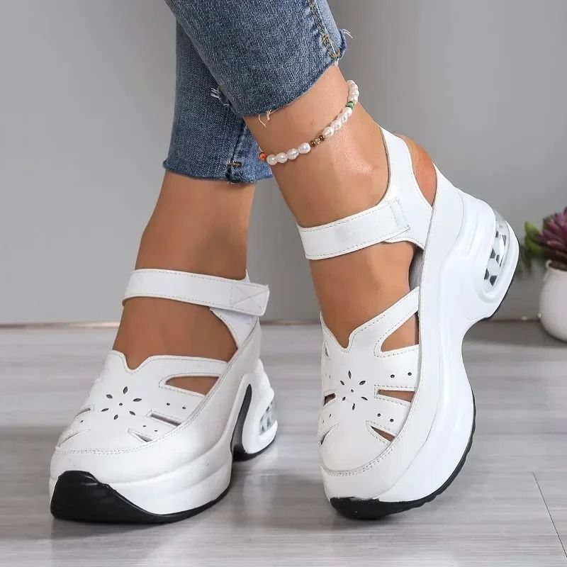 2025 Summer Closed Toe Women Platform Sandals Hollow Wedge Plus Size Casual