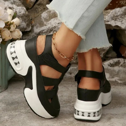 2025 Summer Closed Toe Women Platform Sandals Hollow Wedge Plus Size Casual 3