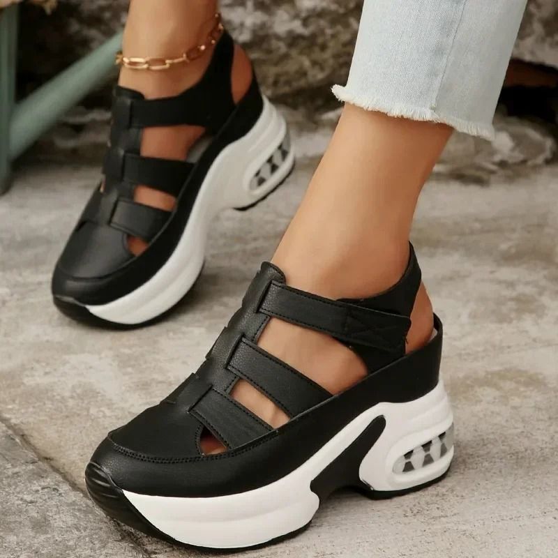 2025 Summer Closed Toe Women Platform Sandals Hollow Wedge Plus Size Casual 6