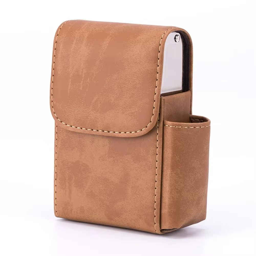 EliteFlame Leather Cigarette Case with Built-in Lighter – 20pcs PU Smoking Accessory for Men