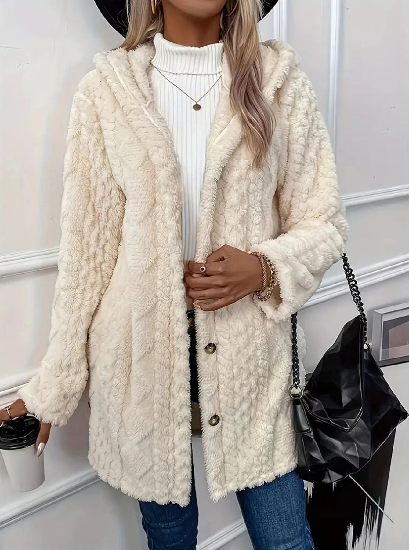 CozyChic Women's Plush Winter Jacket – Thickened Solid Color Button Casual Coat