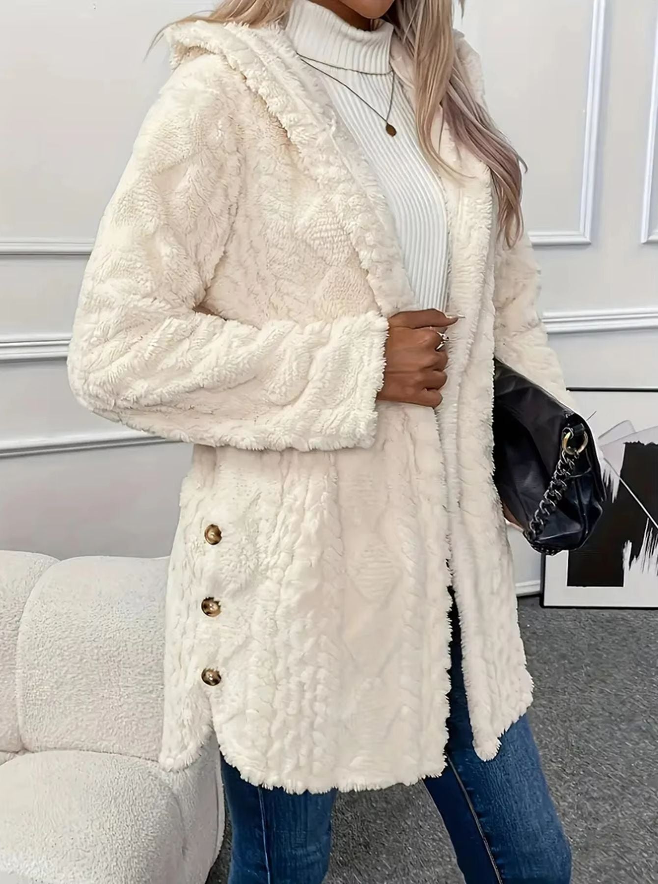 CozyChic Womens Plush Winter Jacket  Thickened Solid Color Button Casual Coat 2