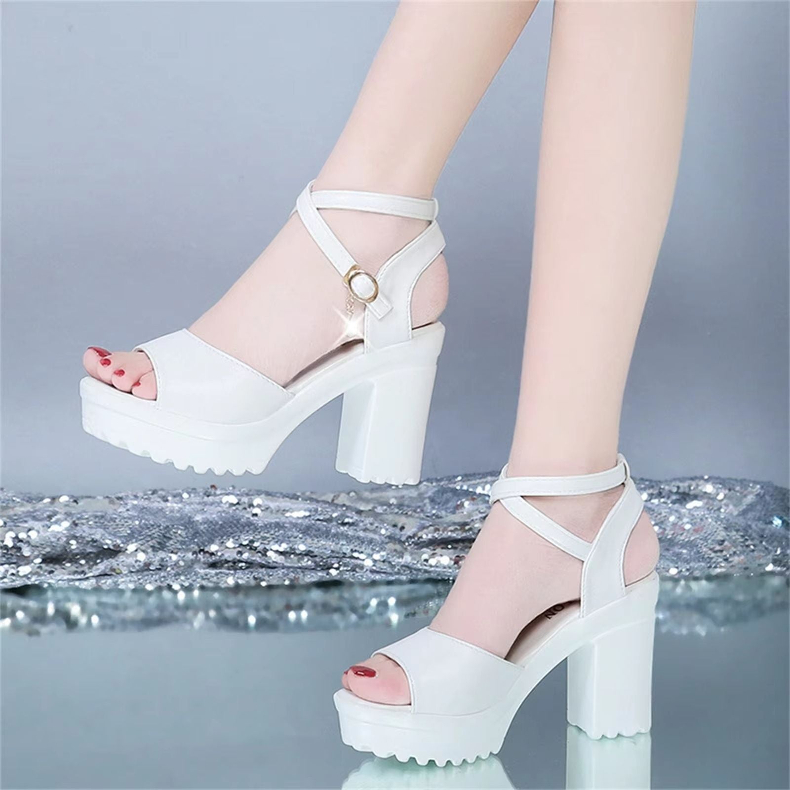 Eleve Chic Womens Platform Wedge Sandals  Peep Toe High Heels With Buckle Strap 4