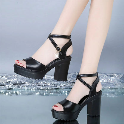 Eleve Chic Womens Platform Wedge Sandals  Peep Toe High Heels With Buckle Strap 5
