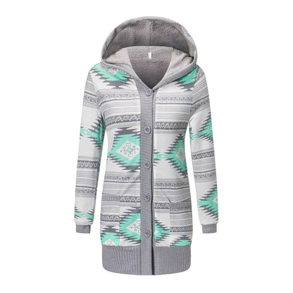 Cozy Striped Hooded Womens Cardigan  Plush Lined Long Sleeve Autumn Winter Sweater Coat 1