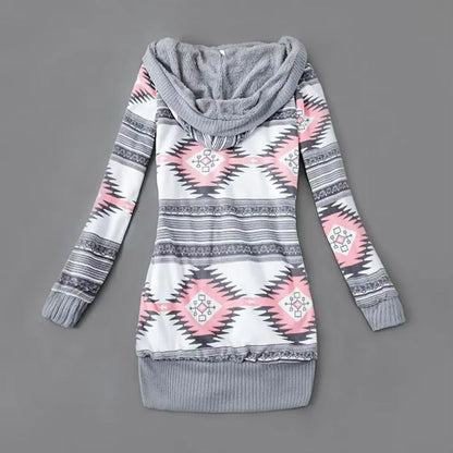 Cozy Striped Hooded Womens Cardigan  Plush Lined Long Sleeve Autumn Winter Sweater Coat 4