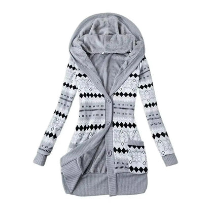 Cozy Striped Hooded Womens Cardigan  Plush Lined Long Sleeve Autumn Winter Sweater Coat 6