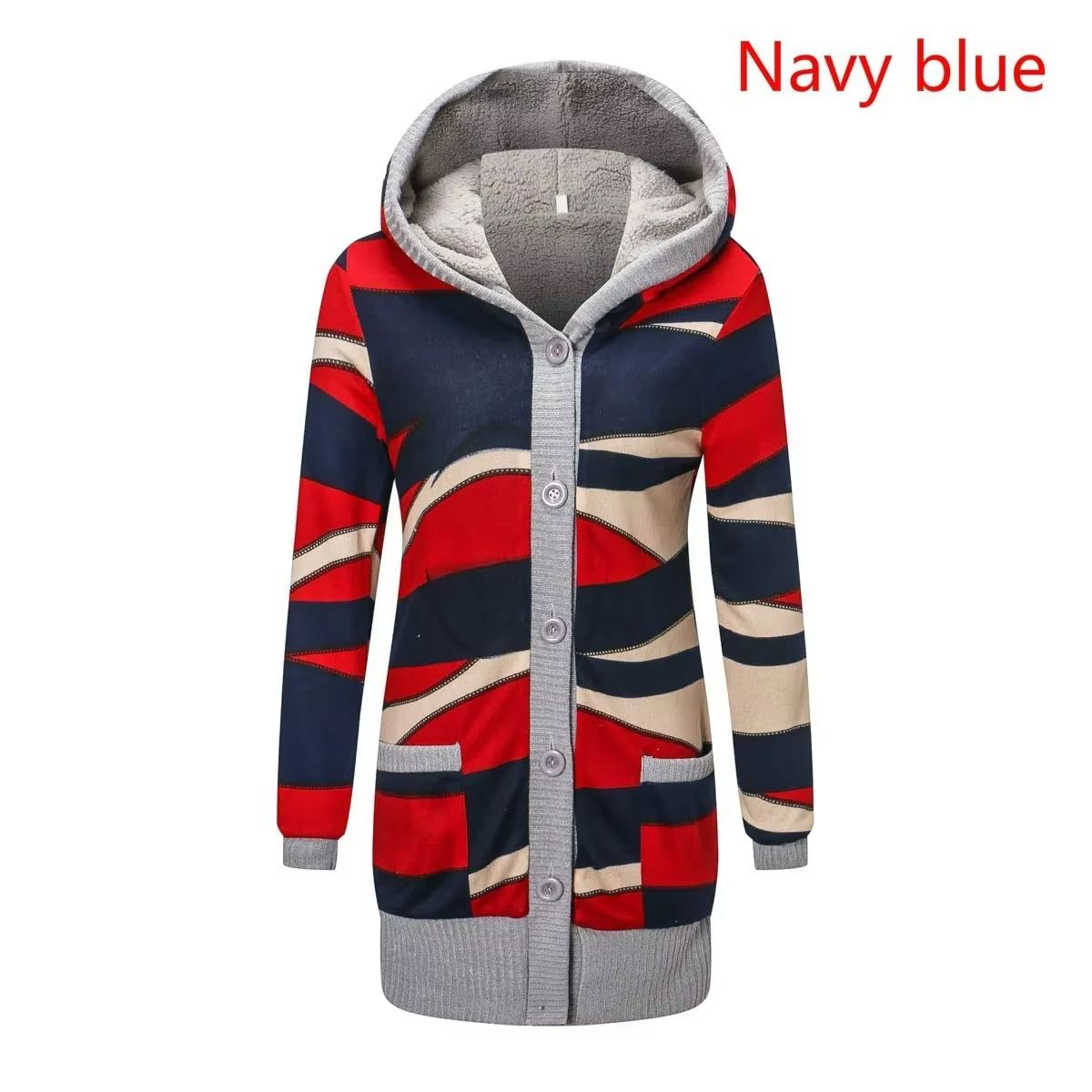 Cozy Striped Hooded Womens Cardigan  Plush Lined Long Sleeve Autumn Winter Sweater Coat 8