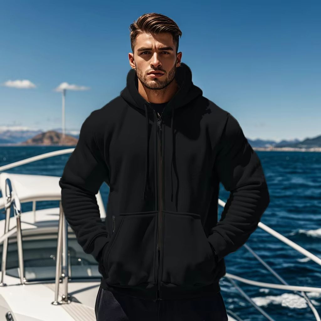 Mens Thick Hooded ZipUp Sweatshirt  Warm Comfortable And Sporty For Autumn  Winter 4