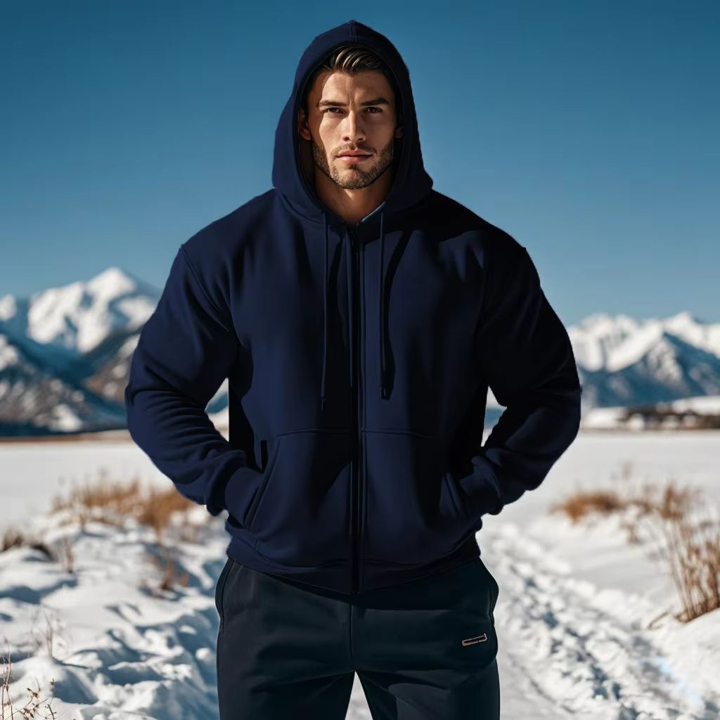 Mens Thick Hooded ZipUp Sweatshirt  Warm Comfortable And Sporty For Autumn  Winter 5