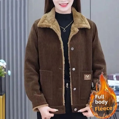 Plus Size Corduroy Short Coat Winter Thickened Warm Slimming Jacket 1