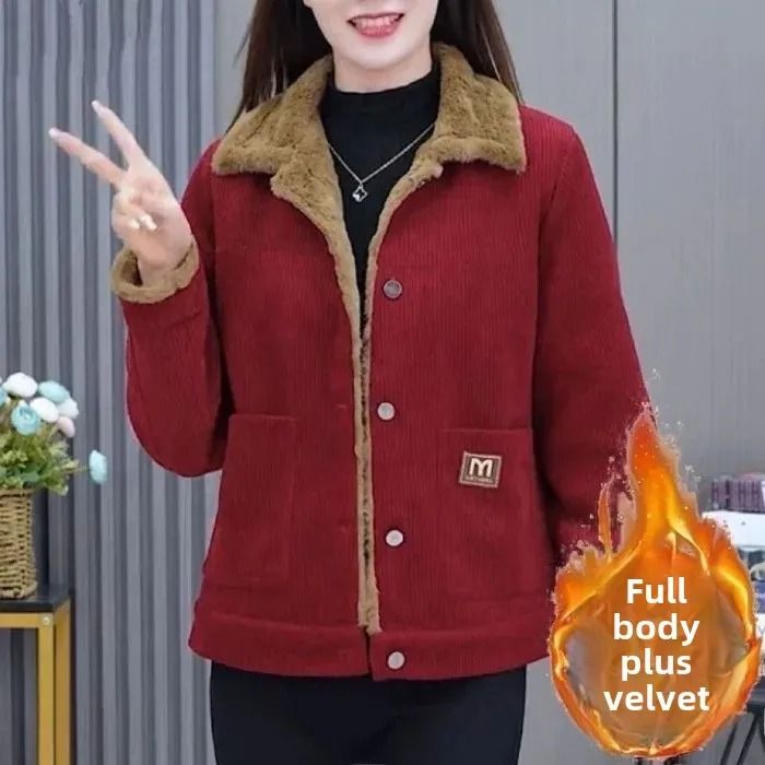 Plus Size Corduroy Short Coat Winter Thickened Warm Slimming Jacket 6