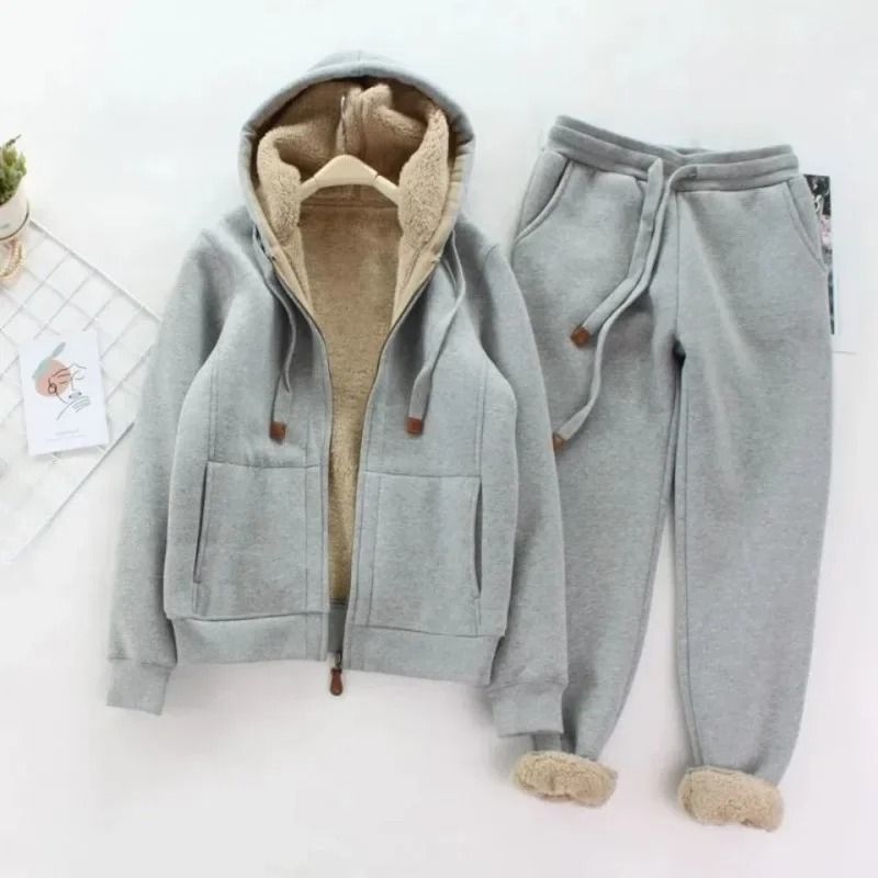 Plus Size Womens Fleece Lined Thickened Sportsuit Loose Fit 2 Piece Set