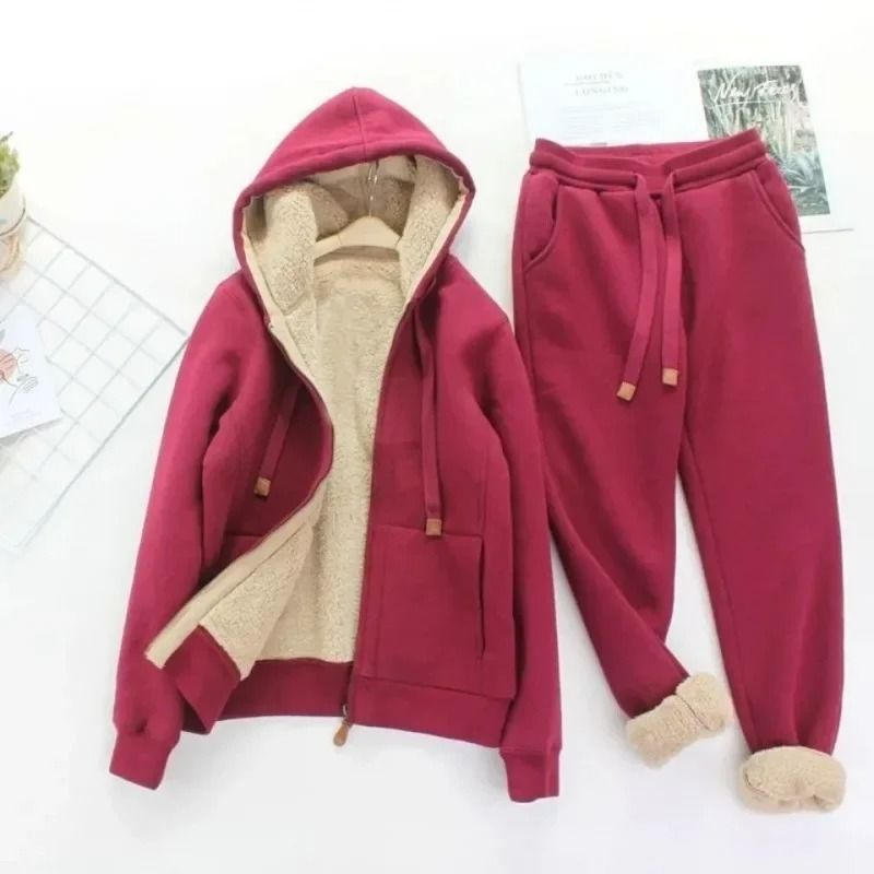 Plus Size Womens Fleece Lined Thickened Sportsuit Loose Fit 2 Piece Set 1