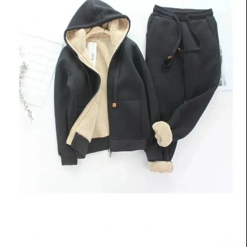 Plus Size Womens Fleece Lined Thickened Sportsuit Loose Fit 2 Piece Set 9