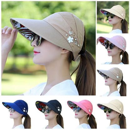 Womens Wide Brim Foldable Sun Hat – Anti-UV Beach Visor Cap for Summer Vacation