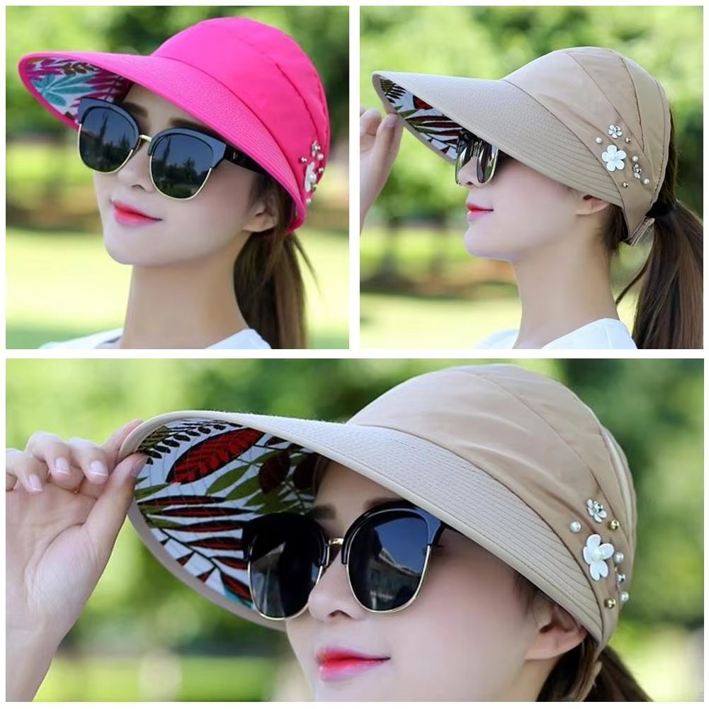 Womens Wide Brim Foldable Sun Hat  AntiUV Beach Visor Cap For Summer Vacation 2