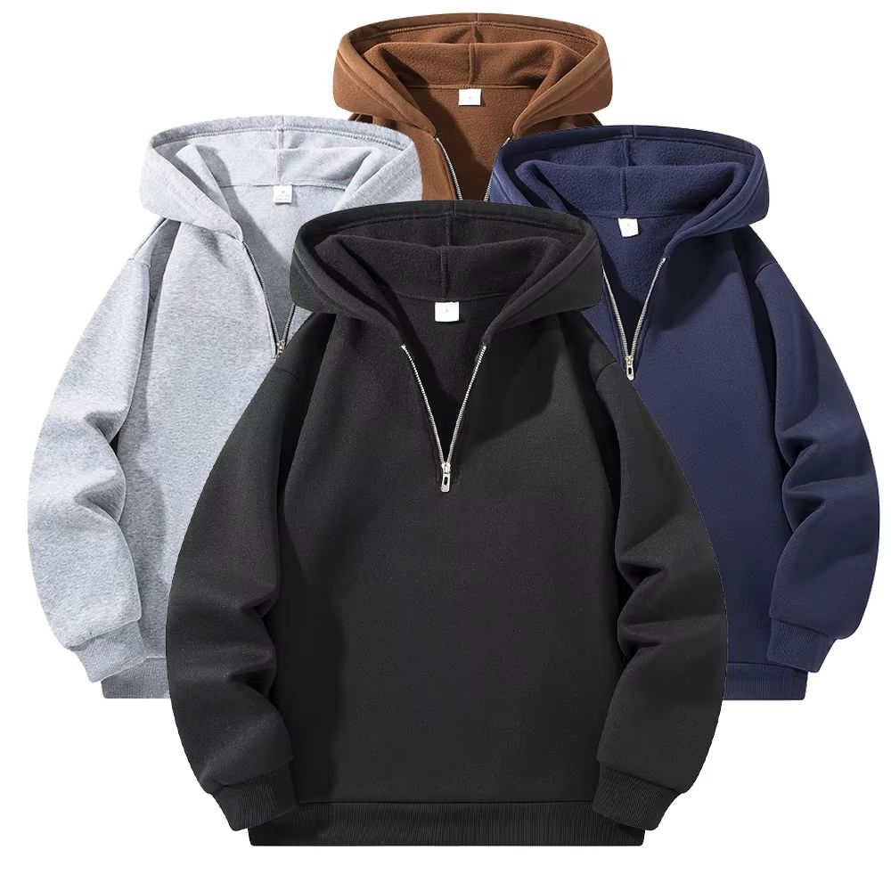 Mens HalfZip Hoodie  Solid Color Long Sleeve Pullover For Autumn  Casual Sportswear 1