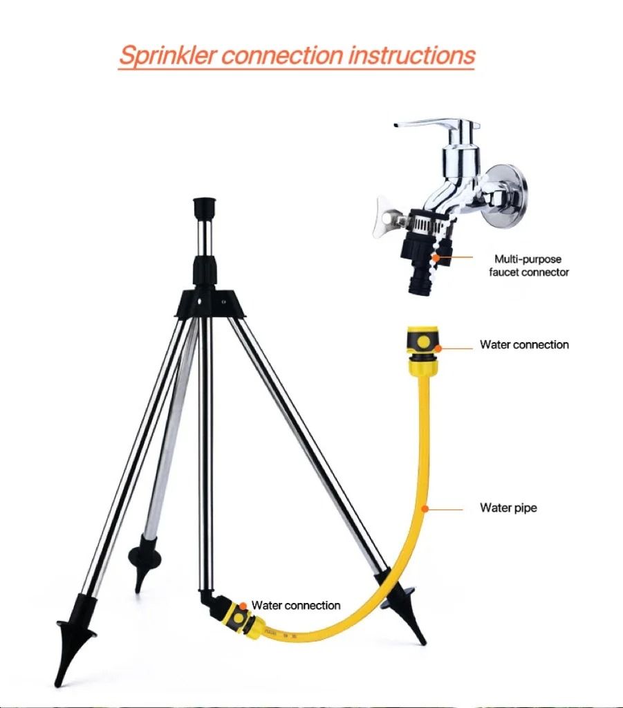 360 Degree Rotating Garden Sprinkler With Adjustable Stainless Steel Tripod Stand 3