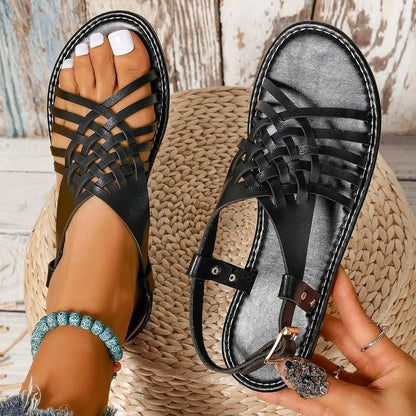 Trendy Cross Sandals Summer Casual Solid Color Flat Anti Slip Beach Sandals For Women 1