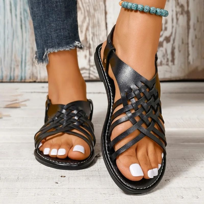 Trendy Cross Sandals Summer Casual Solid Color Flat Anti Slip Beach Sandals For Women 2