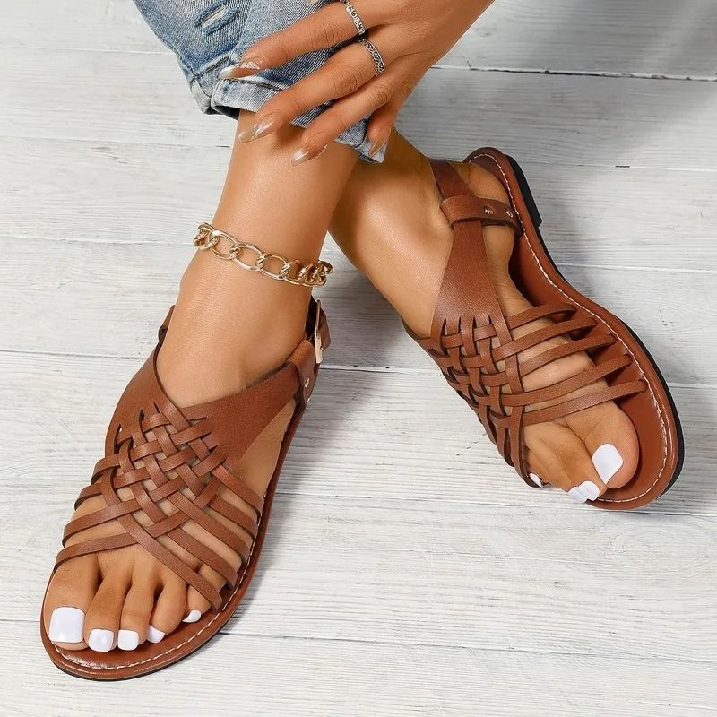 Trendy Cross Sandals Summer Casual Solid Color Flat Anti Slip Beach Sandals For Women 5
