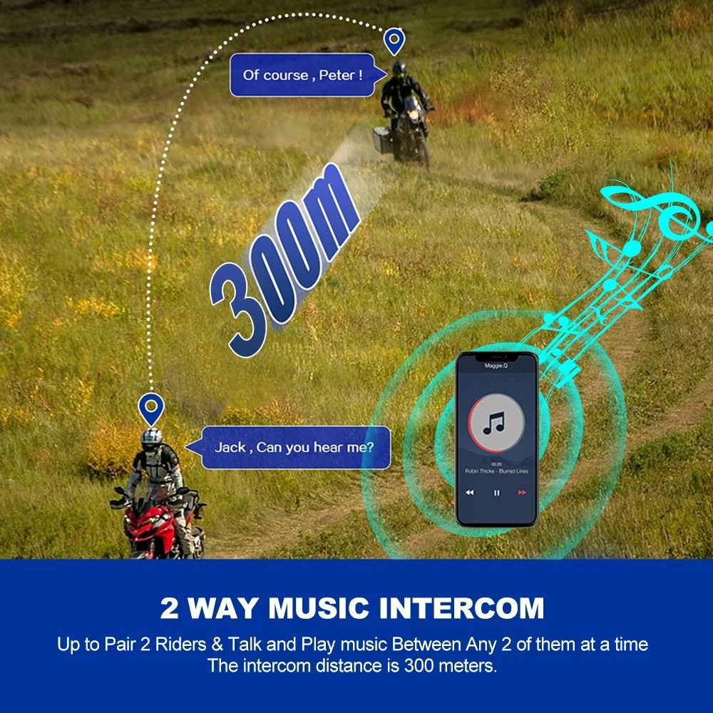 Wireless Bluetooth 53 Motorcycle Helmet Intercom Headset Waterproof 300m Speaker And Microphone Set 3