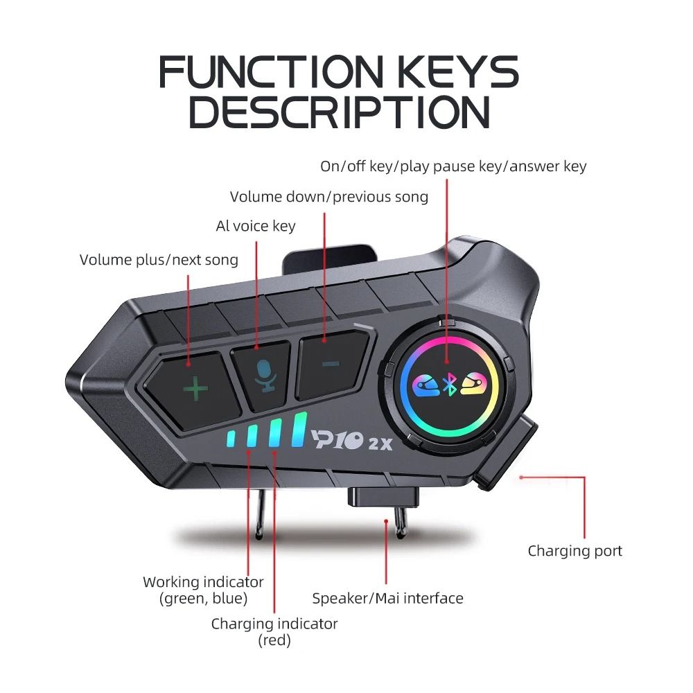 Wireless Bluetooth 53 Motorcycle Helmet Intercom Headset Waterproof 300m Speaker And Microphone Set 5
