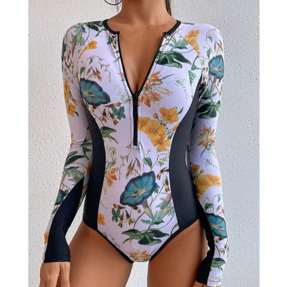 Womens Long Sleeve Zipper OnePiece Swimsuit  Summer Print Surf  Swimwear For Beach And Water Sports 9