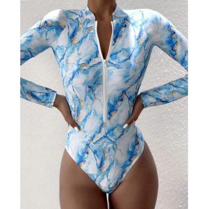 Womens Long Sleeve Zipper OnePiece Swimsuit  Summer Print Surf  Swimwear For Beach And Water Sports 2