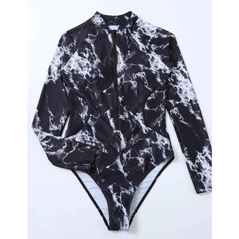Womens Long Sleeve Zipper OnePiece Swimsuit  Summer Print Surf  Swimwear For Beach And Water Sports 3