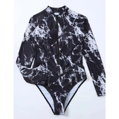Womens Long Sleeve Zipper OnePiece Swimsuit  Summer Print Surf  Swimwear For Beach And Water Sports 3