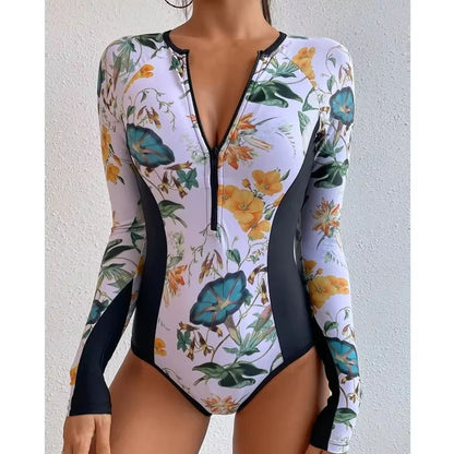 Womens Long Sleeve Zipper OnePiece Swimsuit  Summer Print Surf  Swimwear For Beach And Water Sports 4